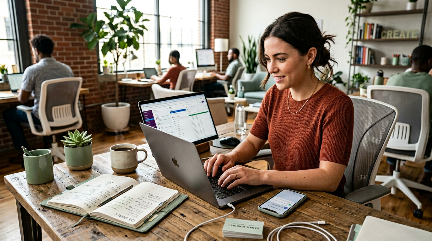 Service business owner reviewing workflow dashboard